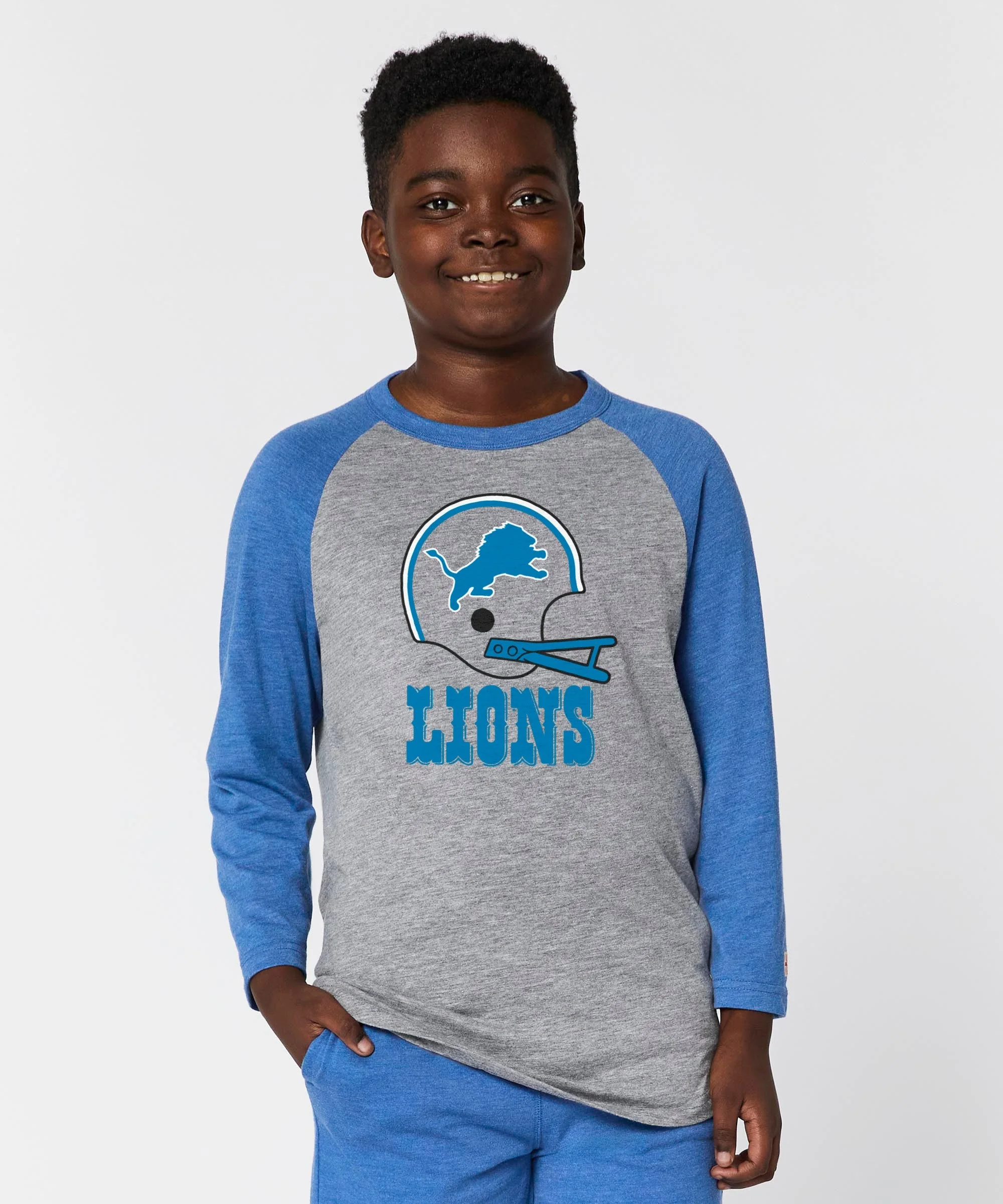 Youth Detroit Lions Big Helmet Raglan - Image 3