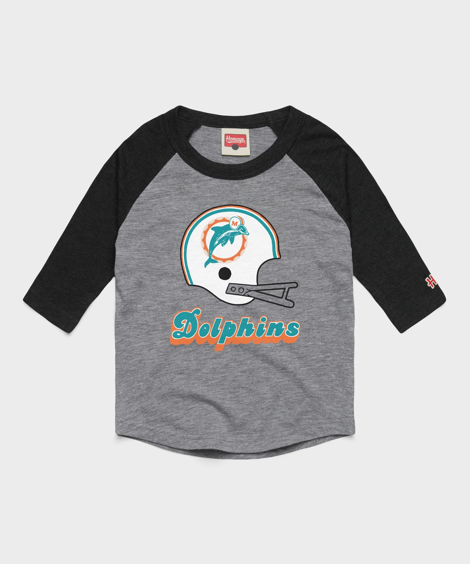 Youth Miami Dolphins Big Helmet Raglan